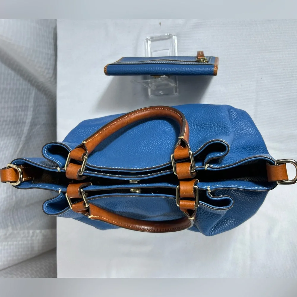 4220: Dooney & Bourke Pebble Grain Brenna Satchel & Wallet Blue 2 Pc Set